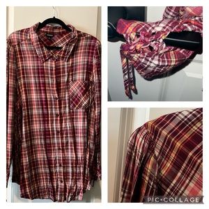Torrid Long “Puff” Sleeve Shirt with Ties, Purple/Pink with Yellow Super Cute